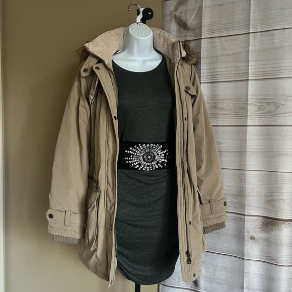 DKNY Beige Light Brown Parka Winter Coat - Picture 6 of 16